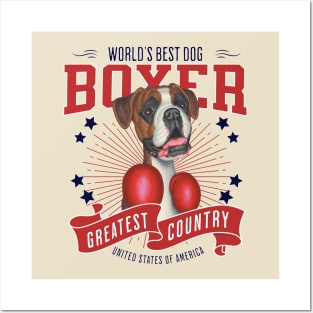 Boxing Boxer Dog USA Posters and Art